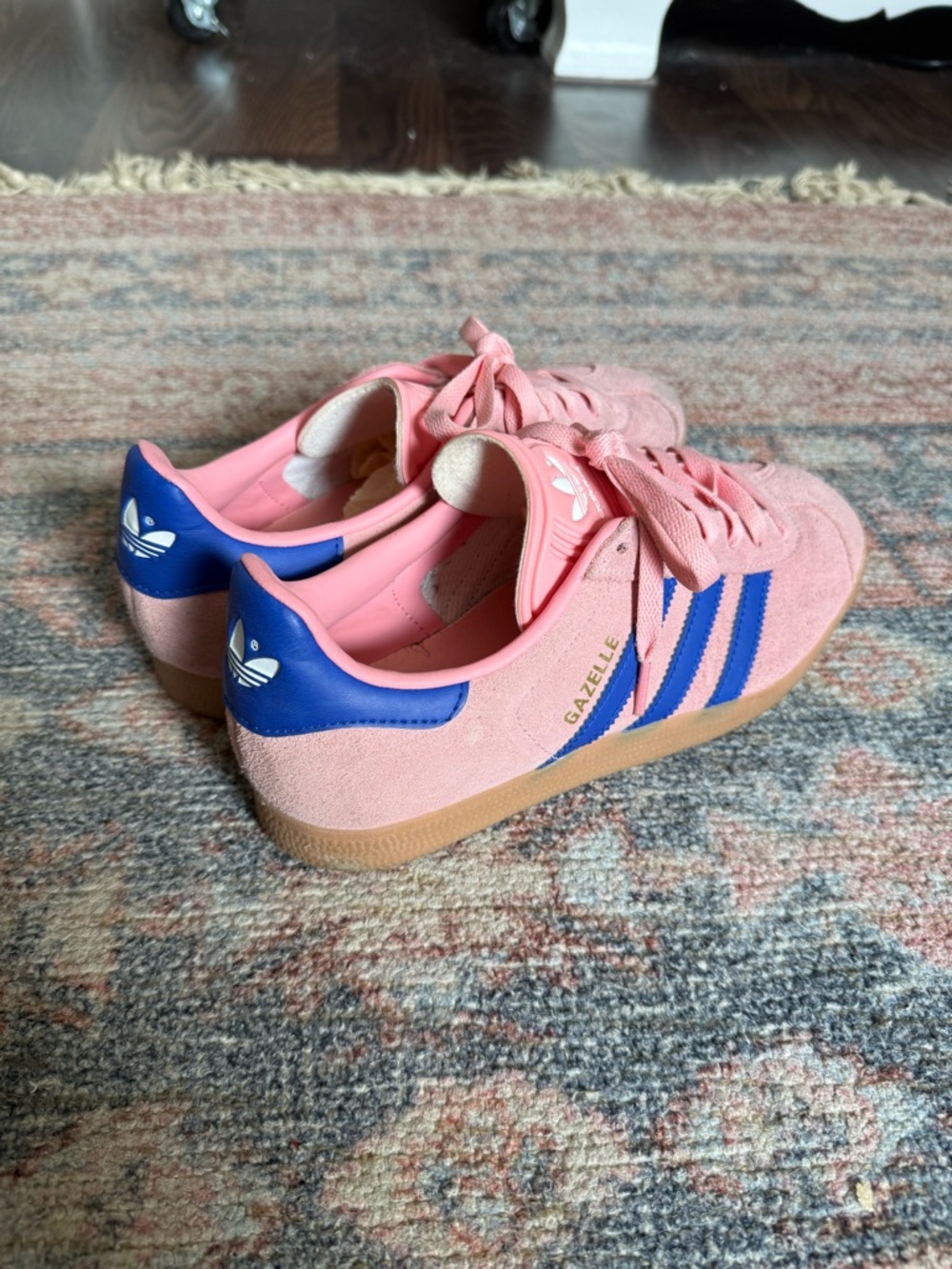 adidas Pink Suede Sneakers with Blue Stripes - Picture 3 of 5
